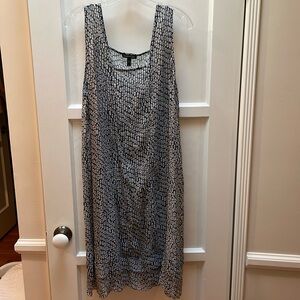 Eileen Fisher silk over dress indigo blue taupe sz Large